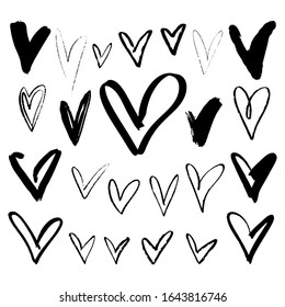 Set of Hand Drawn Heart  in doodle style. Design elements for Valentine's day. Vector collections of hand drawn grunge Valentine hearts isolated on white background.