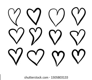 Set of hand drawn heart. Handdrawn hearts isolated on white background. Vector illustration for your graphic design