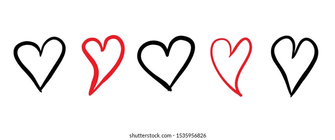 Set of hand drawn heart. Handdrawn hearts isolated on white background. Vector illustration for your graphic design