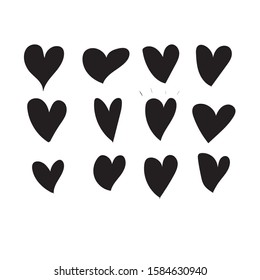 Set of  hand drawn heart. Handdrawn rough marker hearts isolated on white background. Vector illustration for your graphic design.