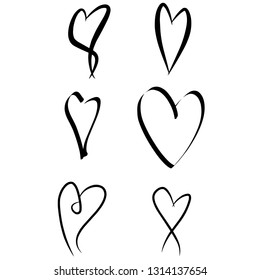 Set of hand drawn heart. Handmade set of hearts isolated. Vector heart illustration