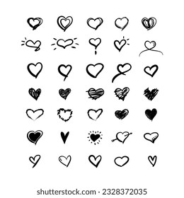 Set of hand drawn heart icon