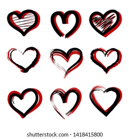 Set of Hand Drawn Heart Icons Painted with Felt Pen. Creative Vector Design