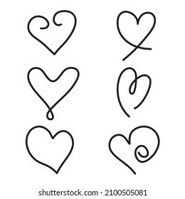 Set of hand drawn heart, isolated on white background. Vector illustration for your graphic design.