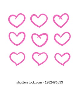Set of hand drawn heart line art vector
