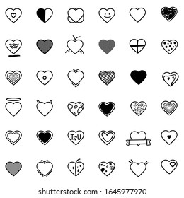 Conjunto de formas de corazón dibujadas a mano, estilos diferentes, aislado en el fondo blanco Vector EPS