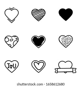 Set of hand drawn heart shapes, different styles, isolated on white background EPS Vector