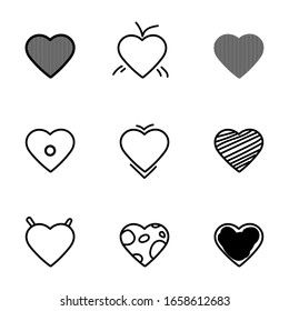 Set of hand drawn heart shapes, different styles, isolated on white background EPS Vector
