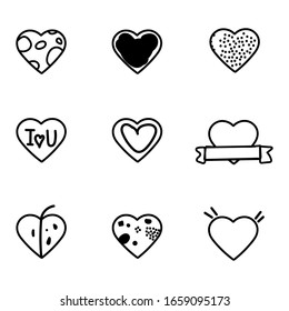 Set of hand drawn heart shapes, different styles, isolated on white background EPS Vector