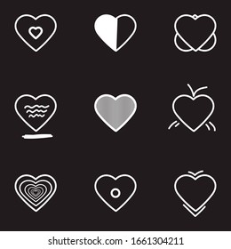 Set of hand drawn heart shapes, different styles EPS Vector