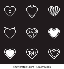Set of hand drawn heart shapes, different styles EPS Vector