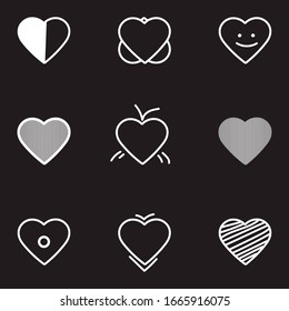 Set of hand drawn heart shapes, different styles EPS Vector