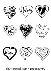 Set Hand Drawn Heart. St. Valentine. Greeting card with hearts vector