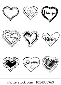 Set Hand Drawn Heart. St. Valentine. Greeting card with hearts vector