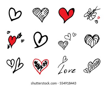 Set of Hand Drawn Heart Vector Icon or Love Symbol Isolated