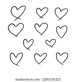 Set of hand drawn heart.Handdrawn rough marker hearts isolated on white background.Vector illustration for your graphic design