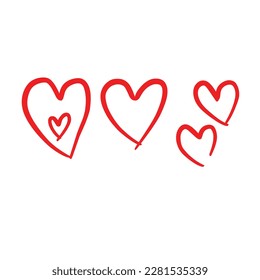 Set of hand drawn heart.Handdrawn rough marker hearts isolated on white background.Vector illustration for your graphic design