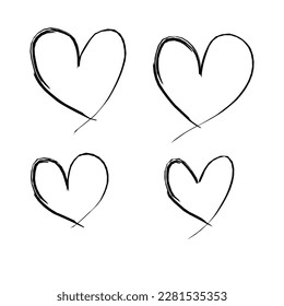 Set of hand drawn heart.Handdrawn rough marker hearts isolated on white background.Vector illustration for your graphic design