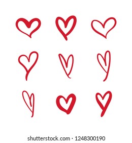 Set of hand drawn hearts