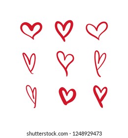 Set of hand drawn hearts