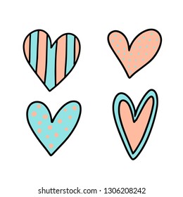 Set of hand drawn hearts.