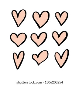 Set of hand drawn hearts.