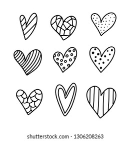 Set of hand drawn hearts.