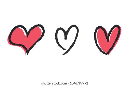 Conjunto de corazones dibujados a mano