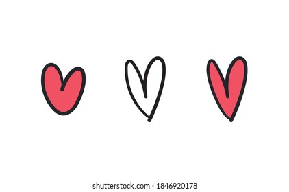 Set of hand drawn hearts