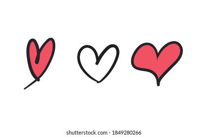 Conjunto de corazones dibujados a mano