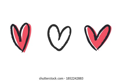 Set of hand drawn hearts