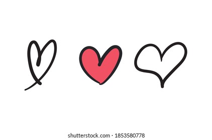 Set of hand drawn hearts