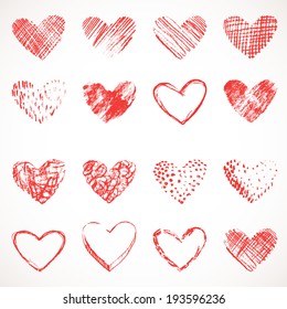 Set of hand drawn hearts.