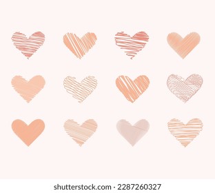 Conjunto de corazones dibujados a mano