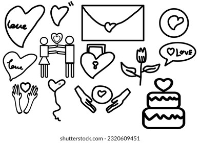 set of hand drawn hearts