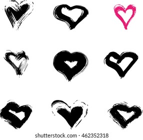 Set of hand drawn hearts.