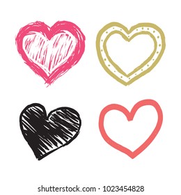 Set of hand drawn hearts brush ink style
