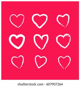 Set of Hand Drawn Hearts In Brush Strokes