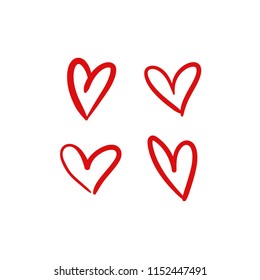 Set of hand drawn hearts. Collection of handmade heart shapes. Symbol of love. Valentine's Day card. Vector illustration