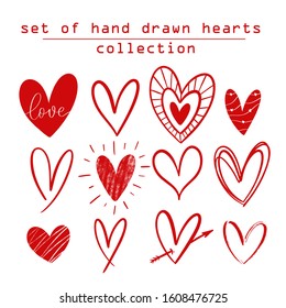 Set of Hand drawn hearts collection vector.