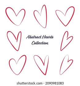 Conjunto de corazones dibujados a mano. Colección de bocetos de marcadores o líneas de fondo para postales, historias, saludos del día de Boda y San Valentín y decoración de tarjetas de invitación