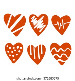 set of hand drawn hearts. colored. vector illustration