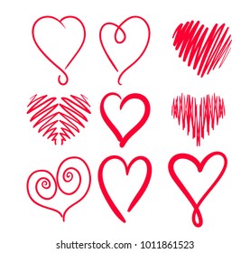 Set Hand drawn hearts. Design elements for Greeting Cards