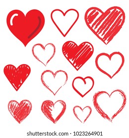 Set of hand drawn hearts. Design elements.