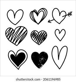 Conjunto de corazones dibujados a mano. Elemento de diseño para tarjeta de saludo, camiseta, afiche. Ilustración del vector