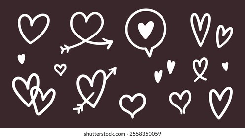 Set of hand drawn hearts. design elements