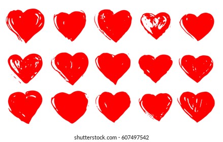 Set of hand drawn hearts. Design elements. Isolated on white background. Freehand drawing.