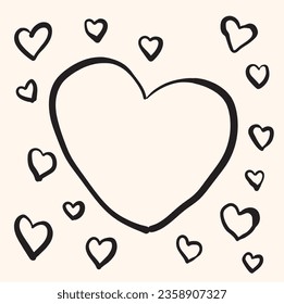 Set of hand drawn hearts. Handdrawn rough heart marker vector illustration for your graphic design