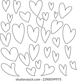 Conjunto de corazones dibujados a mano. Corazones de marcadores ásperos dibujados a mano aislados en fondo blanco. 