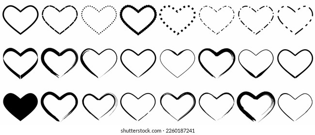 conjunto de iconos de corazones dibujados a mano aislados en fondo blanco